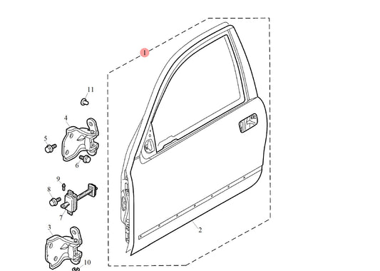 Door assembly-front - RH 200 Genuine MG Rover BDA471320 BDA450010