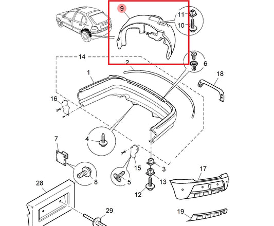 Liner-rear wheelarch - RH 200 Genuine MG Rover CLF101600 CLF101200