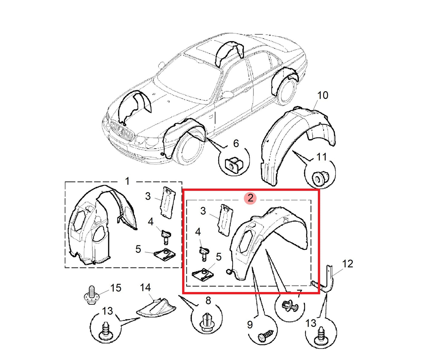 Liner-front wheelarch - LH 75 Genuine MG Rover CLF102070 CLF000690