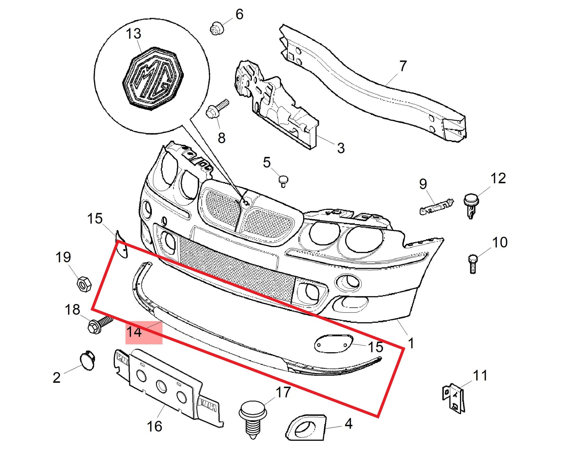 Finisher-front bumper - to undertray 75 Genuine MG Rover DPF000050