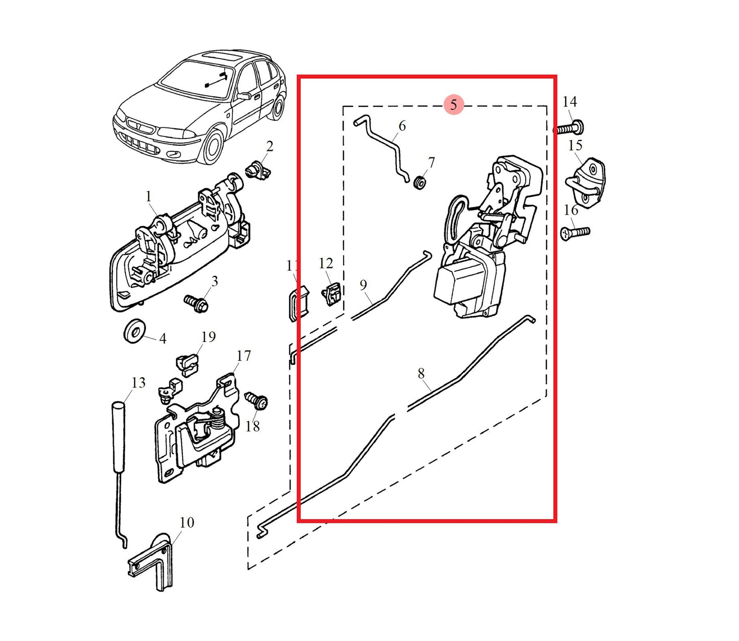 Latch assembly-rear door - RH 200 Genuine MG Rover FQM100820