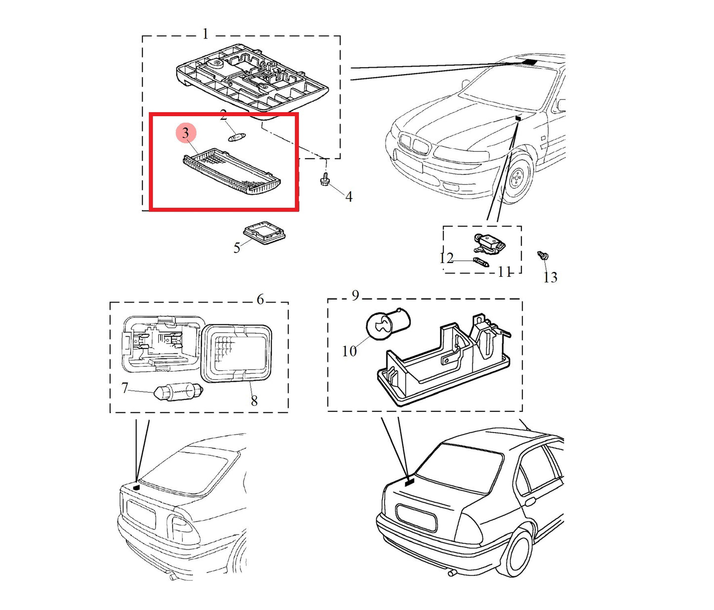 Lens-centre headlining interior lamp 400 600 Genuine MG Rover XDH100090