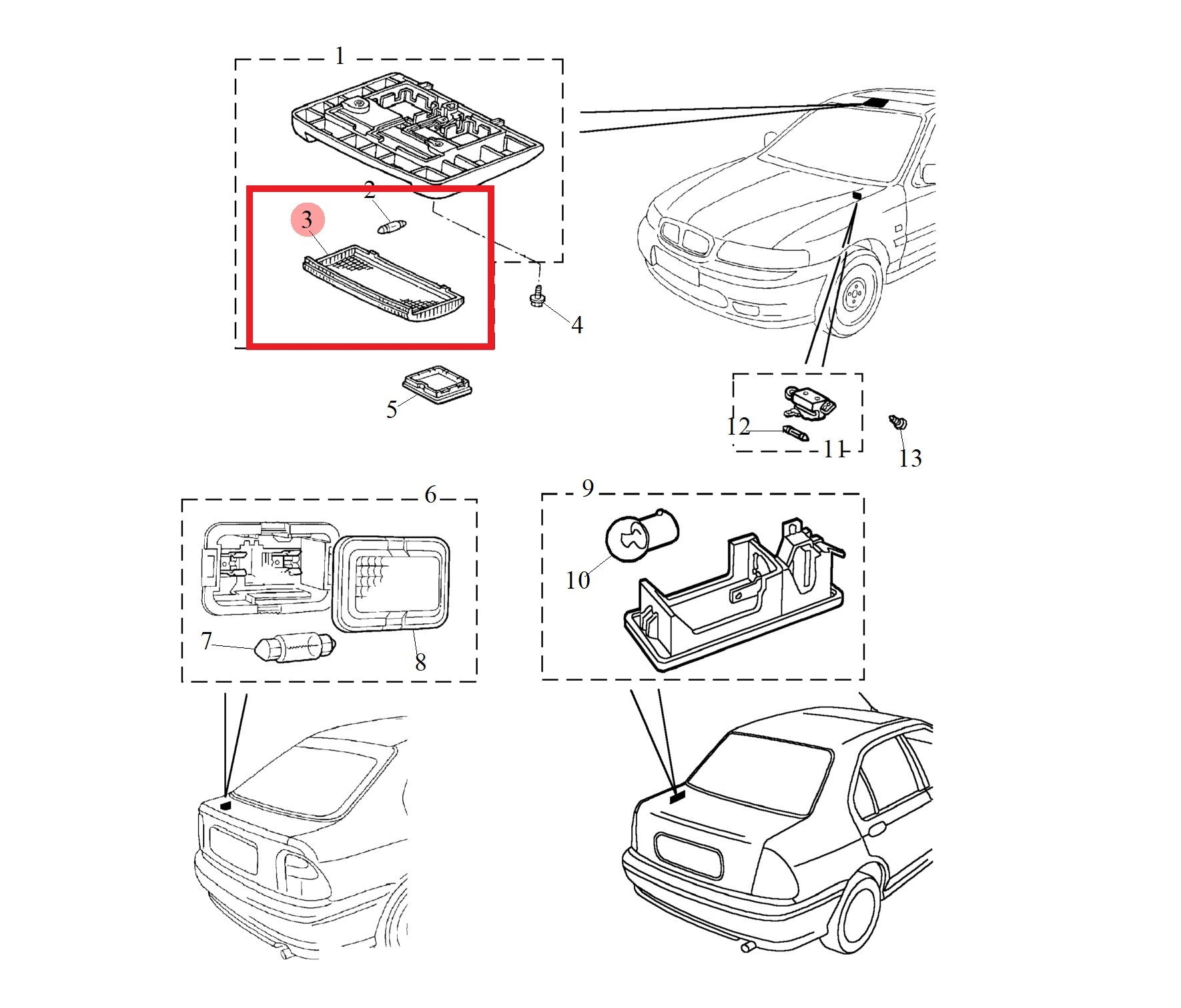 Lens-centre headlining interior lamp 400 600 Genuine MG Rover XDH100090